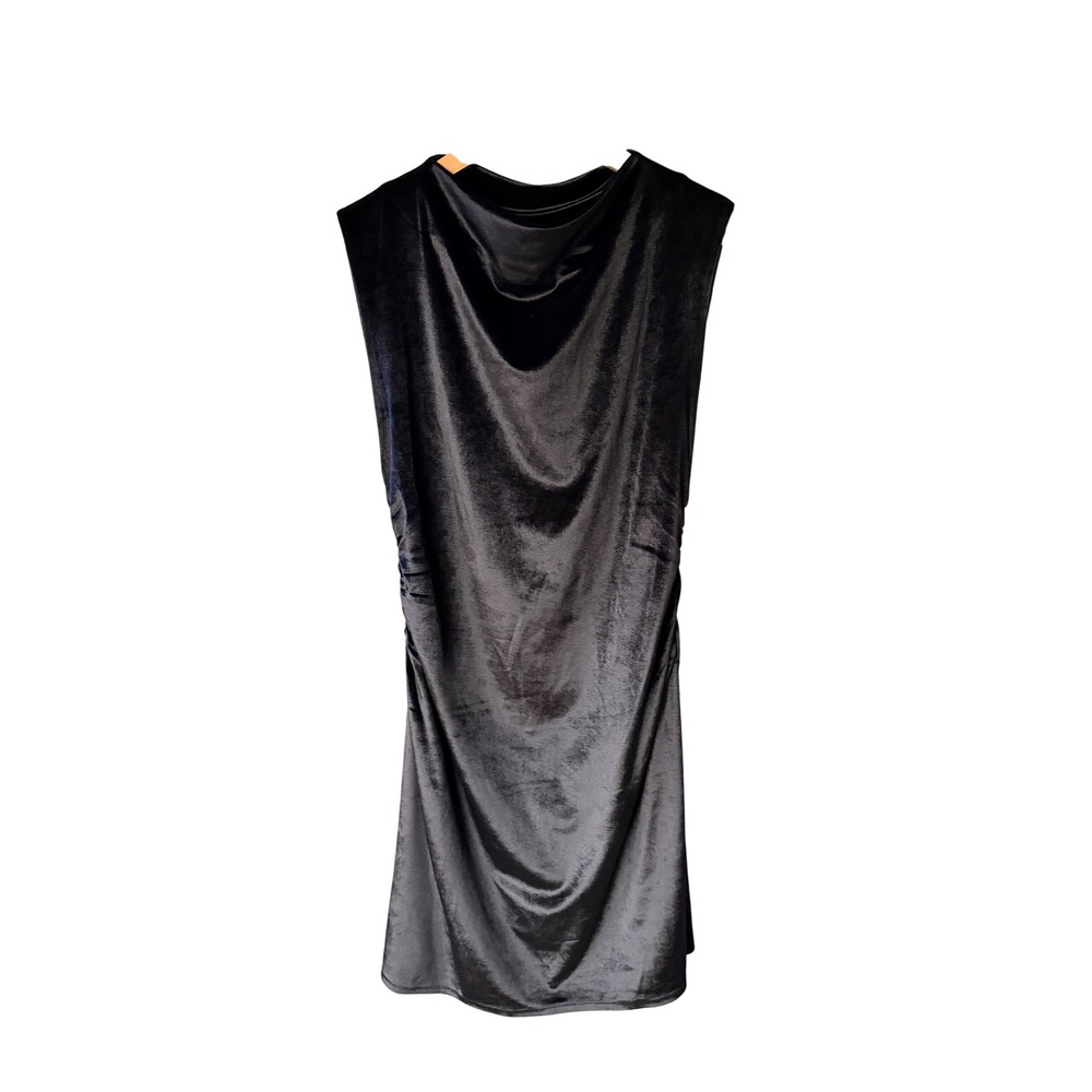 WAYF Black Velvet Ruched Sleeveless‎ Mock Neck Mini Dress Women's